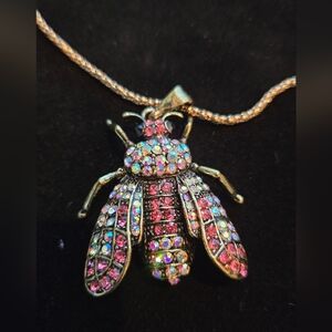 Vibrant Crystal Fly Pendant Necklace